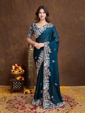 NEW INDIAN PAKISTANI WEDDING SAREE DESIGNER BOLLYWOOD PARTY WEAR BLOUSE SARI