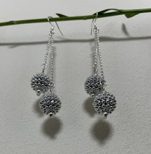 Fashion Women's 925 silver hook Alex Polizzi style Long Earrings chain pearls 