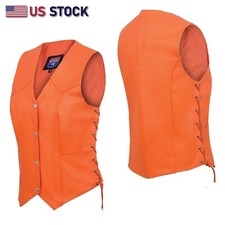 Orange Leather - Women motorcycle Vest Biker Club Concealed Carry  14500ORANGE