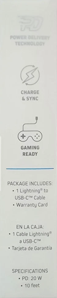 Lightning to USB-C Cable  ChargeWorx CX4630WH 10 Ft MFi-Certified - Image 2 of 3