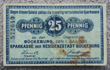 Banknoten, Notgeld,  Gutschein der Stadt BÜCKEBURG über 25 Pfennig, 1920 Jahr!!!