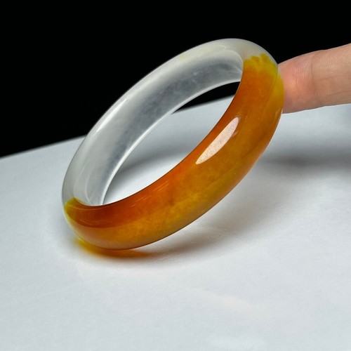 Certified Natural ice yellow&white Burmese Jade jadeite bracelets bangle 59mm - Picture 3 of 11