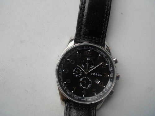 Fossil chronograph men's black leather 