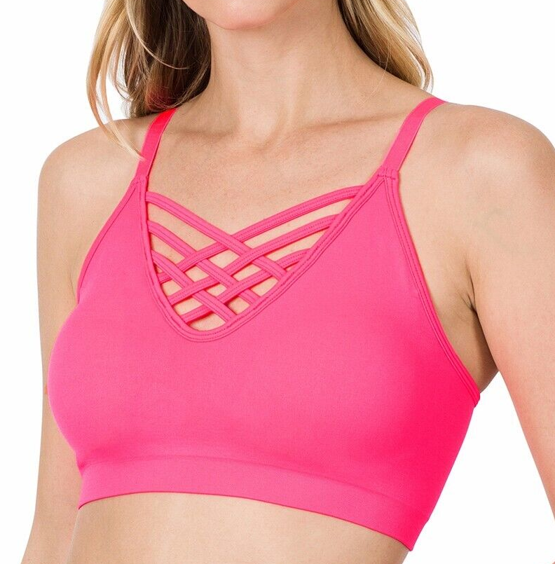 Women's Criss-Cross Front Seamless Sports Bra - Bralette, No Padding (ASHBLUE, Size 1XL/2XL) - View #4
