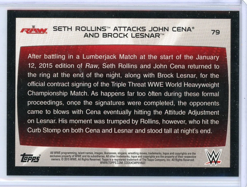 2015 Topps WWE Road to Wrestlemania 79 Seth Rollins Attacks Cena/Lesnar Silver - Image 2 of 2