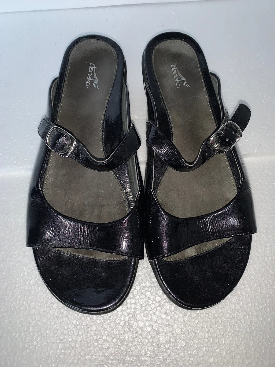 Dansko Black Patent Leather Donna Adjustable Sandals Size 8 41 6303000200