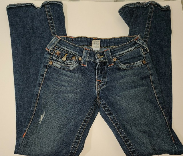 True Religion Womens Jeans Sz 26 Distrested Joey Light/Medium Denim Loose Button eBay