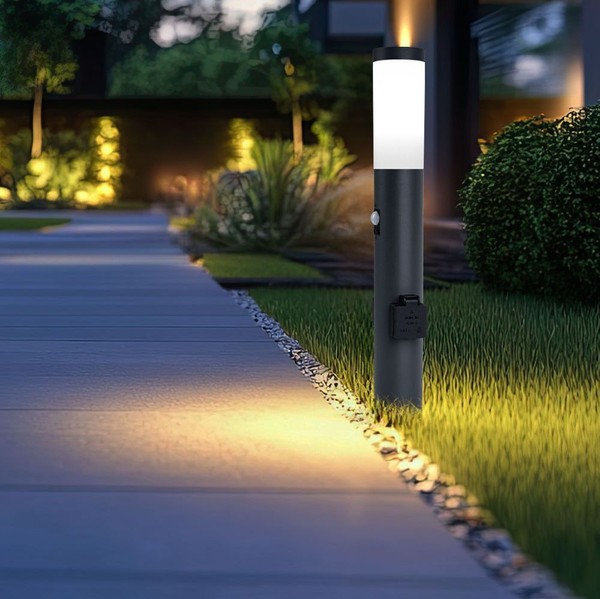 Sockelleuchte Stehlampe AußEnleuchte Led Edelstahl Bewegungsmelder Steckdosen-image