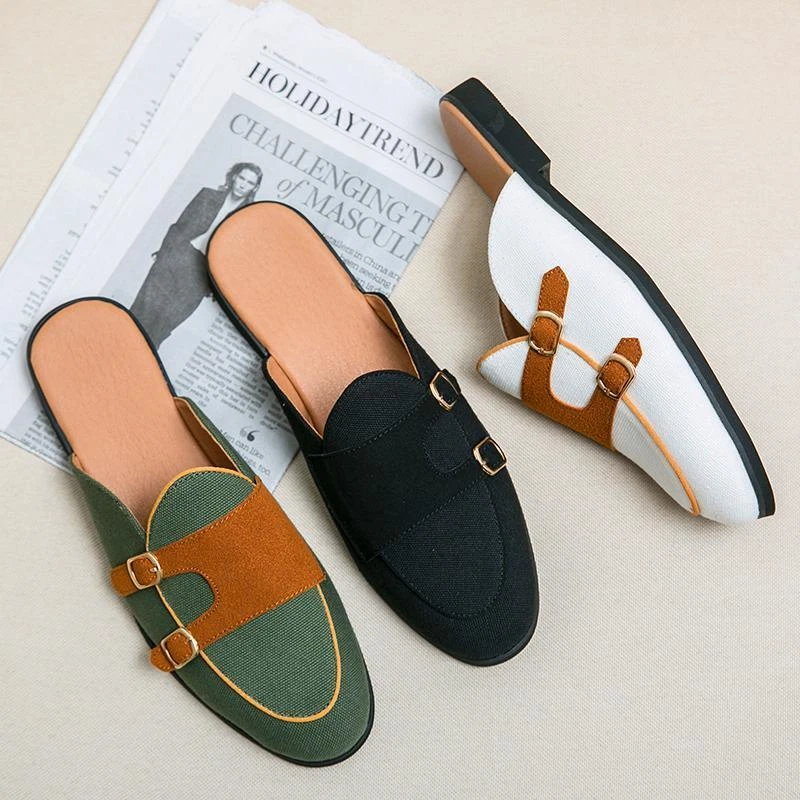 Backless Canvas Men Casual Shoes Outdoor Slip On Half Shoes For Men Loafers  Slipper Mule Masculino Slip-On Mules Fashion Slides - AliExpress