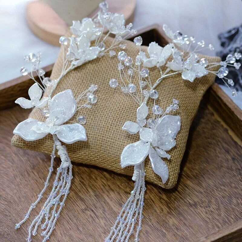 Pendiente de decoración de cabello lateral con cuentas de flores para decoración de cabello boda novia cabello  Foto 4 de 4
