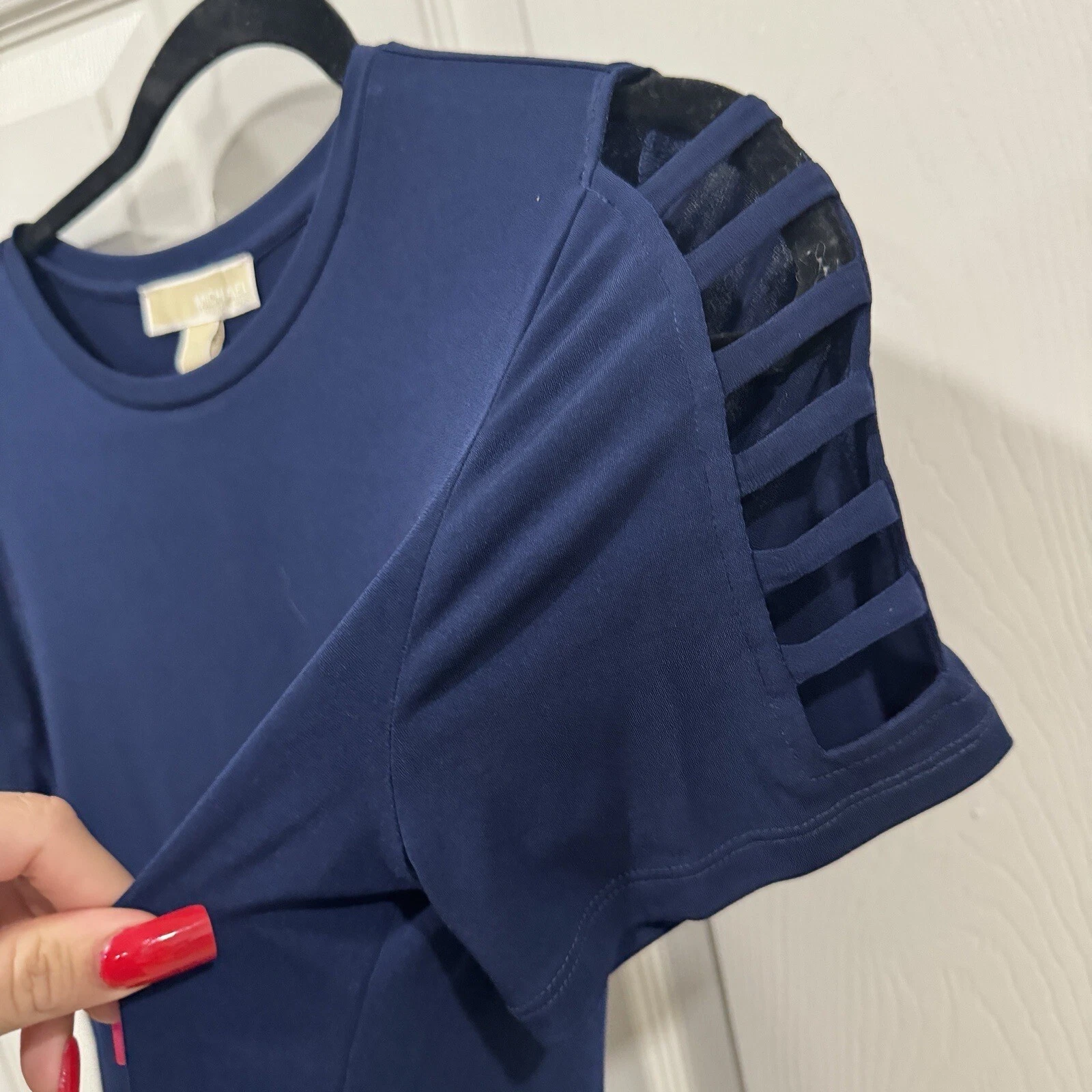 Abito da donna Michael Kors blu scuro nuovo con etichette taglia media