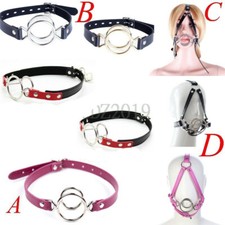 Binding Head Harness Open Mouth Fixation Gags Dual O Ring PU Leather Straps