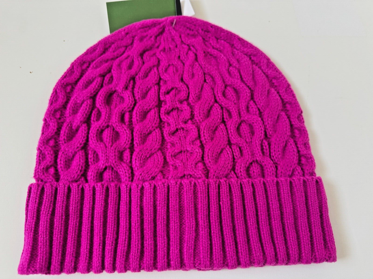 KATE SPADE NEW YORK Cable Knit Black Velvet Bow Beanie 