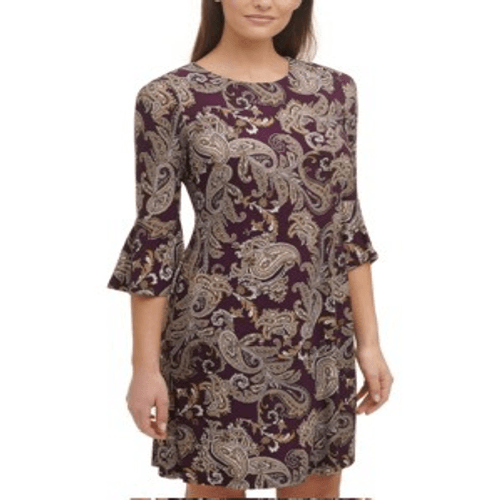 Tommy Hilfiger Women's Floral Bell Sleeve Mini Dress Size 8 Navy Blue