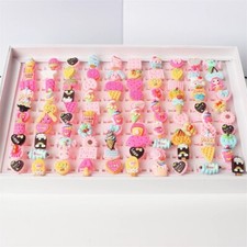 100Pcs/Lot Cute Cartoon Resin Rings Jewelry For Girls Children Mix Style Gifts