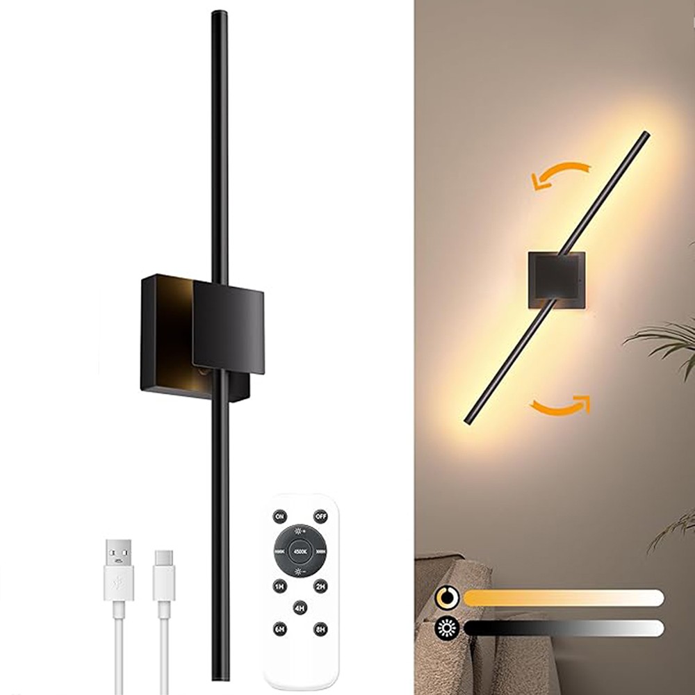 2 Pack Battery Operate Wall Sconce Dimmable Rechargeable w/Remote LED Wall Light