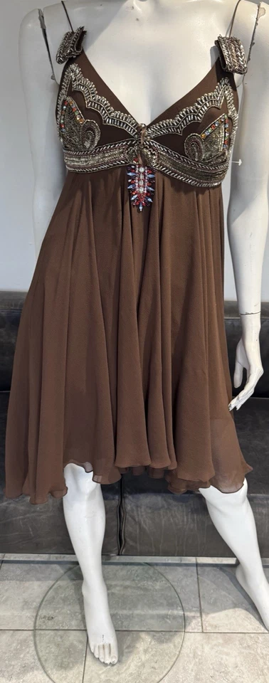 Matthew Williamson Brown Silk dres collecters UK 10  With Ethnic Embellishment - Image 3 of 4