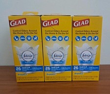 Glad Small Quick Tie Trash Bags Febreze Fresh Clean - 4 Gal, 26 Bags Lot of 3