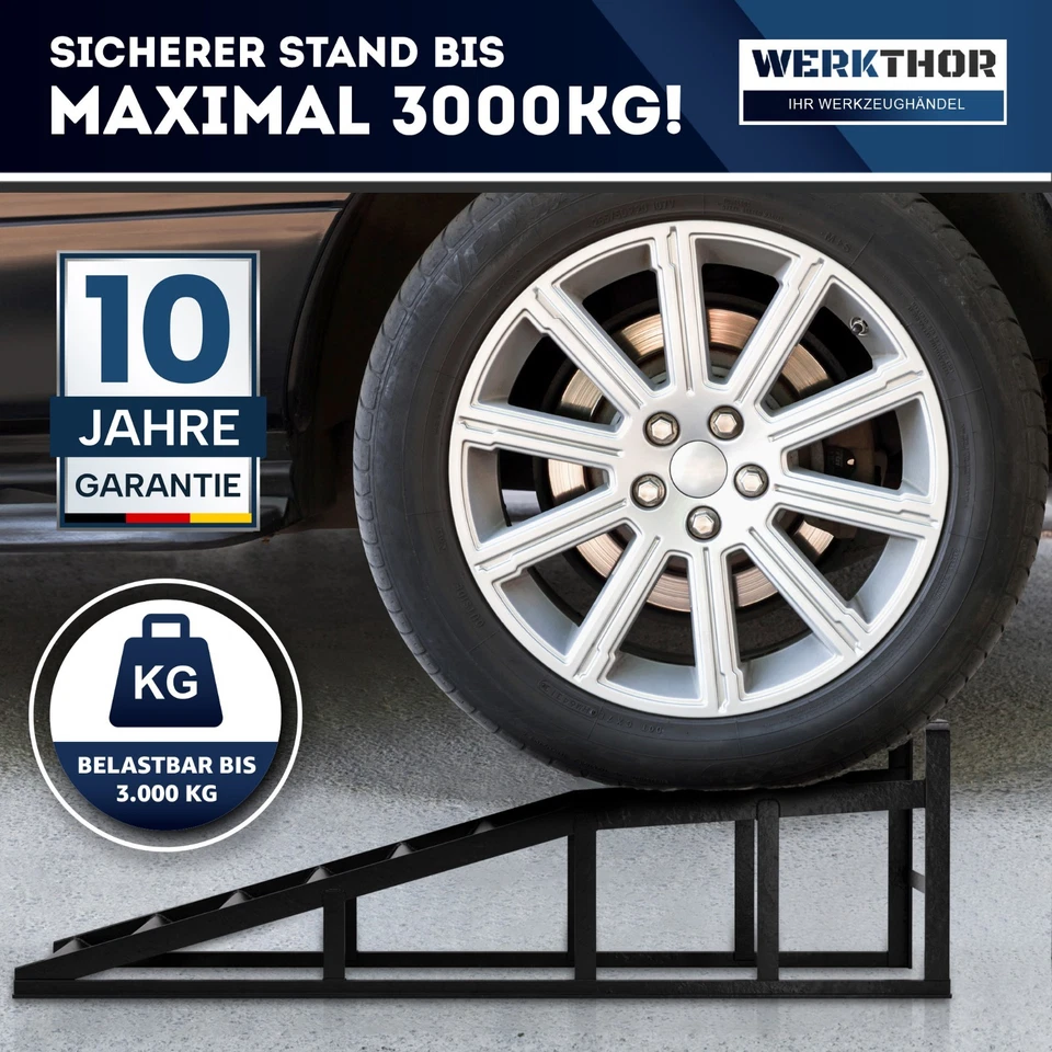 WERKTHOR PKW Auffahrrampen 2er Set Metall – Schwerlast Auto Rampe  3t – Rutschfe - Bild 3 von 4