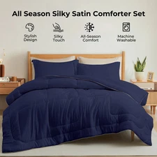 3 Piece All Season Silky Soft Satin Reversible Comforter Set