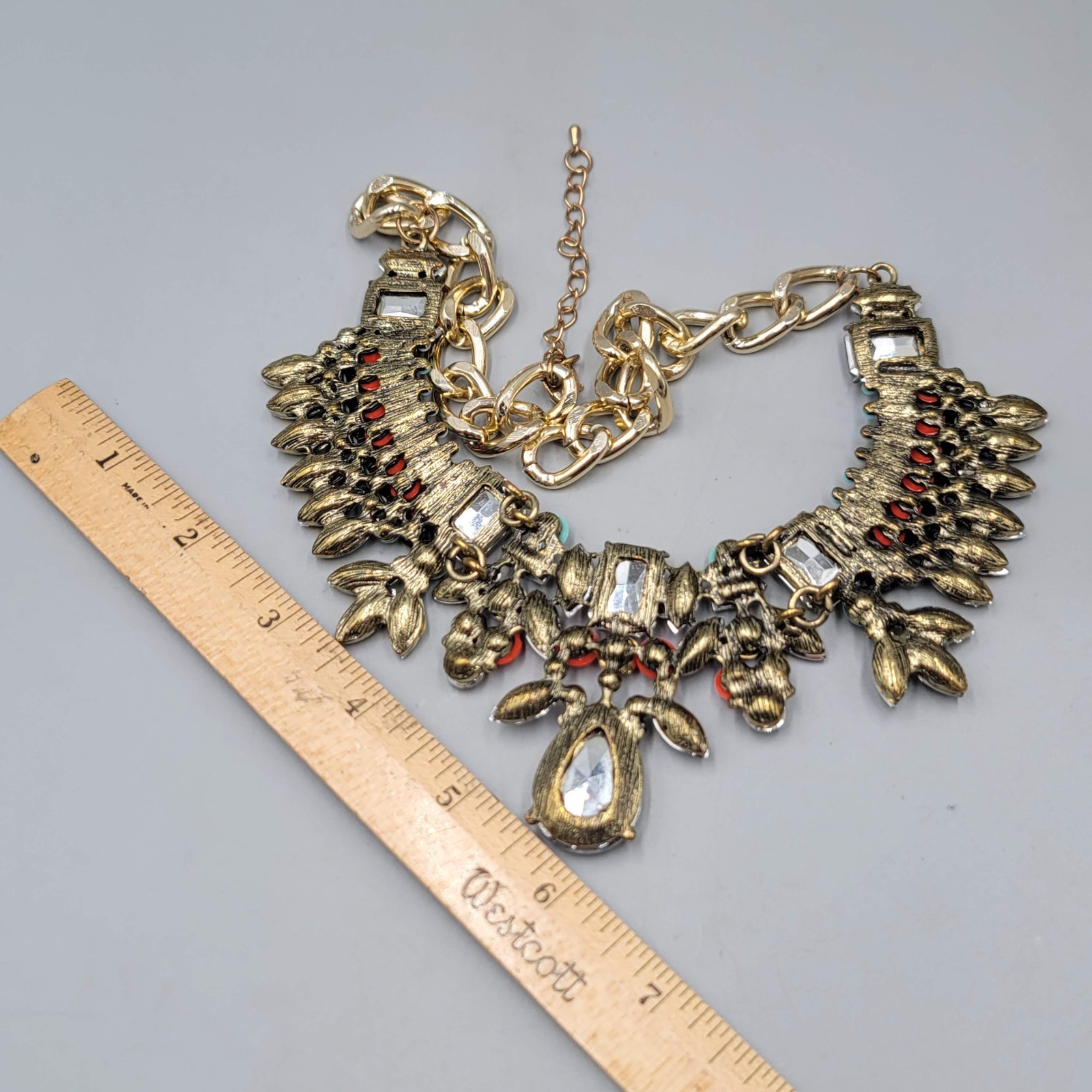 Statement Bib Necklace Multicolor Rhinestone Cost… - image 3