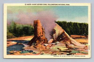 #ad Vintage Giant Geyser Cone Yellowstone National Park Linen Postcard $8.99