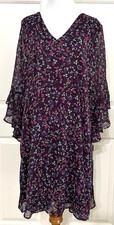 NWT Calvin Klein size 2 purple green floral long sleeve A-line dress $119