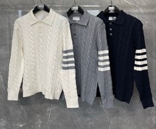 Men/Women Thom Browne Collared Knit Slim Sweater Top