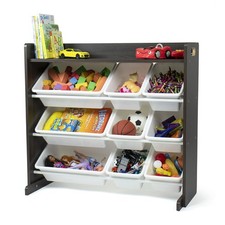 Humble Crew Toy Storage Organizer w/ Top Shelf & 9 Bins, Espresso/White