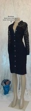 Boutique Long Sleeve Black Lace Midi Dress Silver Rhinestone Buttons M