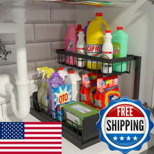 Realinn Under Sink Organizer Pull Out Cabinet Storage 2 Tier Slide Out Sink