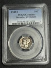 1942/1 mercury dime Pcgs Genuine Scratch VF Details