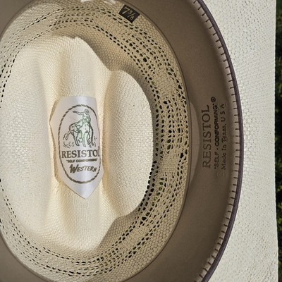 Resistol Self-Conforming Western Beige Straw Long Oval Hat, Size 7 