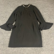 Vince Camuto Dress Womens 14 Black Flare Bell Sleeve Zip Up Lined Rhinestone