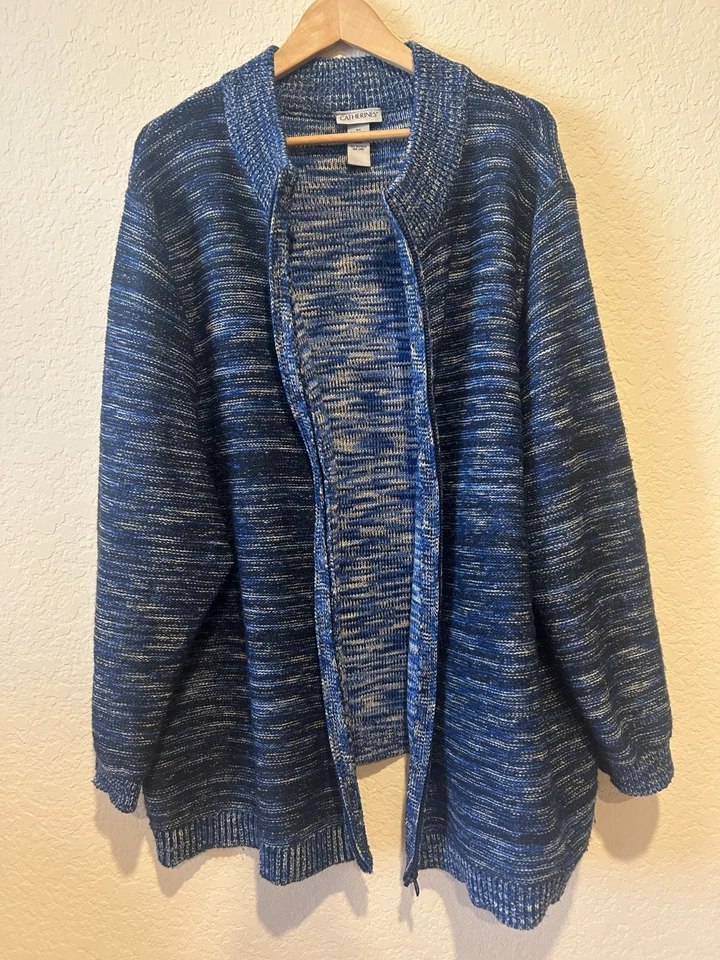 Catherine'S Knit Tunic Cardigan Sweater Size 3X 26/28W Zip Up Heathered Blue - Image 3 of 4