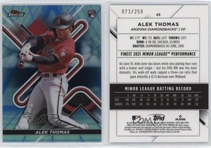 2022 Topps Finest Blue/Aqua Vapor Refractor /250 Alek Thomas #43 Rookie RC