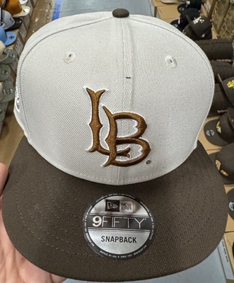New Era Long Beach State LB Logo 9Fifty SnapBack Hat Off White Cream Brown Brim