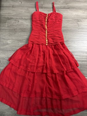 Rena Lange Sleeveless Tiered Corseted Cocktail Dress Size Small Red Vintage
