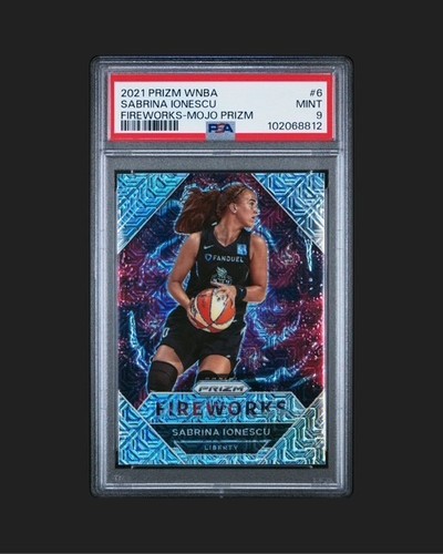 2021 Panini Prizm WNBA Sabrina Ionescu Fireworks Mojo Prizm 19/25 PSA 9 POP 3