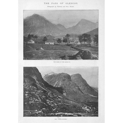 Pass of Glencoe Argyllshire, Massakerszene & drei Schwestern - antiker Druck 1895
