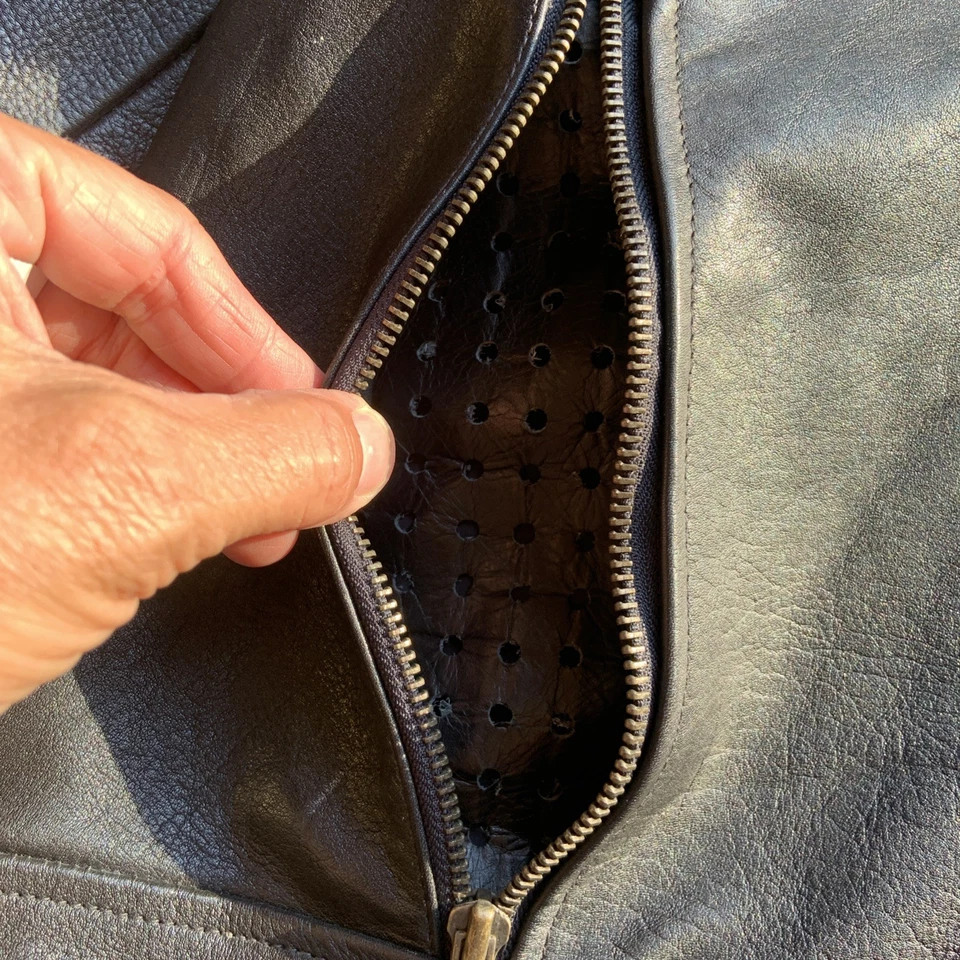 Chaqueta de cuero vintage Double Riders D bolsillo motocicleta Harley Davidson para hombre L Foto 4 de 4