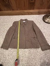 Travis Ayers Studio Blazer Jacket Womens Sz 12 Brown / Sage Multi Tweed  NEW