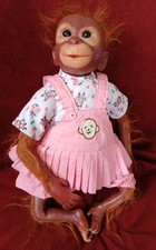 Reborn Baby Orangutan Monkey wearing Pink Pinafore Dress Silicone & Fabric 18"