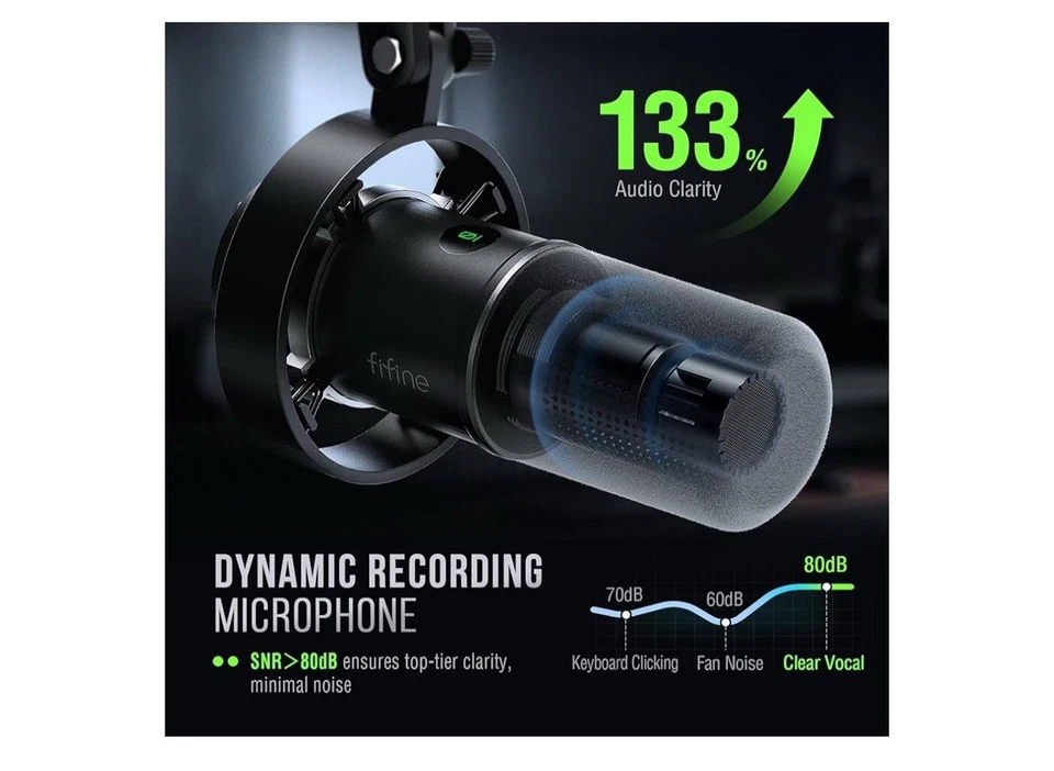 FIFINE K688 Podcast Microphone Kit, USB/XLR Dynamic Microphone with Boom Arm - Image 4 of 4