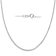 Sterling Silver Box Link Chain Necklace  18 Inch Length  0.65 mm Thick  With