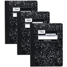 Composition Notebook, 3 Pack, Wide Ruled Paper, 7-1/2" x 9-3/4", 100 Shee