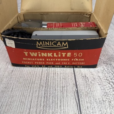 Vintage Minicam Twinklite 50 Camera Flash in Original Box Unused EF-2 Clean