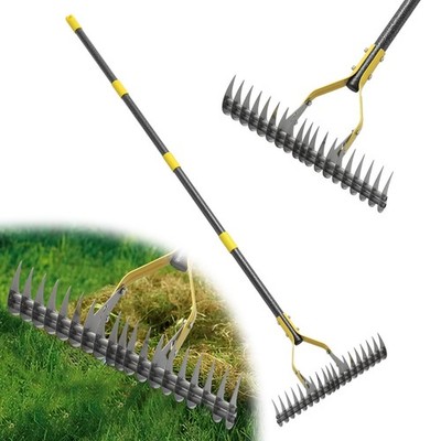 Thatch Rake,69 Inch Garden Thatching Rake for Grass Removal, 15 Inch Wide Hea...
