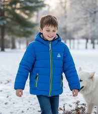 Gerry Kids Size 6 Jersey Lined Bubble Hooded Jacket Navy Neon Green Puffer