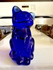 Fenton Mini Miniature Cat Cobalt Blue Sitting 3" Exc Condition - Very Cute